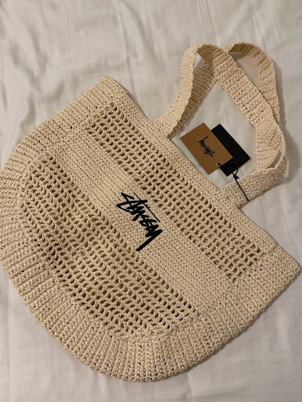 STUSSY RAFFIA WOVEN TOTE BAG